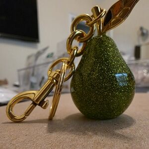 Glittery Green Pear Keychain with Gold Accents